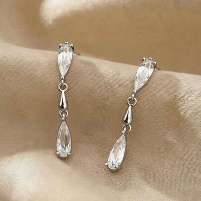 1 Pair Minimalist Unique Fashion Elegant Versatile Cubic Zirconia Water Drop Earrings, Suitable For Teenage Girls Daily, Festival, Party Wear