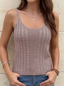 女士无袖罗纹针织吊带背心，常规长度，适合所有季节 - 藕粉色 - 查看 1