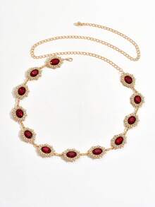 1 Set Asymmetrical Oval Belly Chain, Zinc Alloy Material Waist Belt/Pants Chain/Skirt Chain, Punk Metal Style Suitable For Daily, Party, Beach, Music Festival Wear/Holiday Gift - Red - View 5