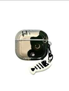 可爱黑猫图案耳机保护套，适用于 1/2/3/4/Pro/PRO 2 和新款 Pro 3 系列，带鱼骨吊坠 - 黑色 - 查看 7