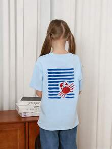 Áo thun ngắn tay cổ tròn in hình ngộ nghĩnh, phong cách thường ngày cho bé gái tuổi teen, thích hợp mặc mùa hè. - Màu xanh nhạt - Xem 2