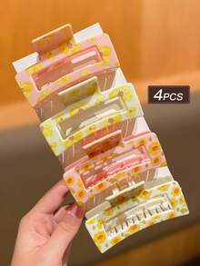 4个时尚优雅可爱向日葵发夹，抓力强劲，尺寸3.3英寸，简约日常佩戴发饰，适合女性，适用于浓密和稀疏发质、卷发，春夏海滩度假必备发夹 - 彩色 - 查看 8