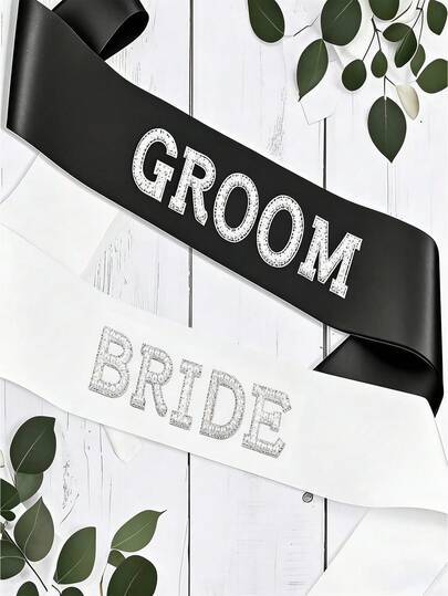 Bộ 2 dây thắt lưng phù hợp cho tiệc cô dâu, đính đá lấp lánh - Màu đen trắng, phụ kiện cho lễ cưới.