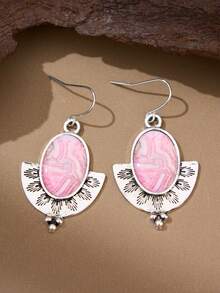 Khuyên tai nữ kiểu retro phương Tây hình bán nguyệt, hình bầu dục, màu hồng, làm từ hợp kim, có miếng dán, kiểu dáng bohemian mới, phụ kiện denim dành cho nữ. - Nhiều màu - Xem 5