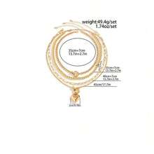 4PC Women's Fashion-Hop Beaded Set Necklace, Versatile Geometric OT Short Love Female Collarbone Chain - Bộ vàng - Xem 3