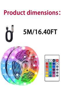 RGB LED灯带，电视背光灯，配备24键遥控器和无线控制功能，适用于游戏、卧室、派对、厨房、客厅、庆典、家居、圣诞节、天花板、墙壁、室内外装饰、派对用品、家居装饰、圣诞礼物、毕业礼物、生日礼物、万圣节装饰、派对氛围照明。 - 彩色光 - 查看 15