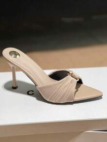 Pointed Toe Ruffle Metal Buckle Stiletto Heel Sexy Sandals For Women, Summer New Arrival - Apricot - View 5