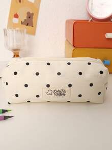 1PC Minimalist Polka Dot Pattern Pencil Case, Large Capacity Fabric Pen Organizer Pouch With Zipper For School Supplies & Office Desk, Simple Korean Style Pencil Case - Single Piece - View 4