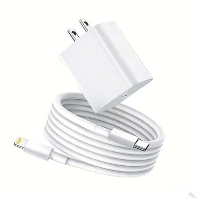 白色美國標準 Type A B 插頭 110-127V 牆壁充電器 20W 快充適配器 + 3.3英尺充電線，相容於 14 Pro Max/14 Pro/14 Plus/14/13/12/11/XS/XR/ 系列，牆壁充電套組 陣亡將士紀念日畢業禮物