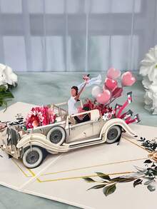 1pc 3D Wedding Greeting Card With Car & Pattern Design, Including Card And Envelope, Minimalist Wedding Card, Gift For Family & Friends, Blessing Card, 3D Folding Card, Thank You Card, Multifunctional Creative Wedding Card - View 4