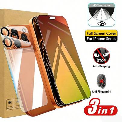 Bộ 3 trong 1, gồm 1 miếng dán màn hình cường lực chống nhìn trộm và chống ánh sáng xanh gradient màu xanh lá cây + 1 miếng dán bảo vệ ống kính camera + 1 miếng dán mặt lưng, tương thích với iPhone 16 Pro Max, 17/16/15/14/13/12/11 Pro Max & 17/16 Air, chống trầy xước, không bọt khí, phủ toàn màn hình.