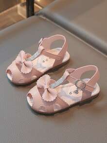1 Pair Summer New Girls Sandals, Soft Sole Comfortable Open Toe Bowknot Princess Shoes - Pink - View 2