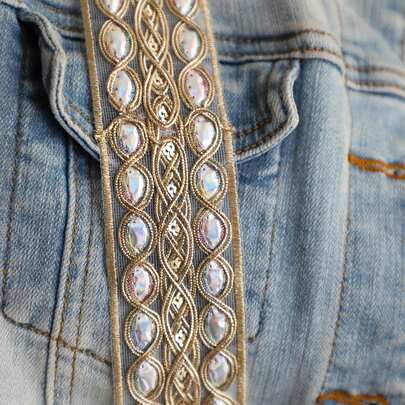 2 yardas de tela de malla con hilo dorado y lentejuelas, adecuada para bordado, encaje, cintas, ropa, bolsos, decoración del hogar, suministros de costura y tejido, incluidos adornos de costura y encaje decorativo, manualidades DIY, estilo de palacio lujoso, accesorio de vestimenta dorado