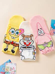 SpongeBob SquarePants 6/10 Đôi tất ngắn nữ ngẫu nhiên, bao gồm các họa tiết hoạt hình 3D vui nhộn: sao biển, cua, v.v., thấm hút mồ hôi và thoáng khí, thời trang và đa năng. - Nhiều màu - Xem 4
