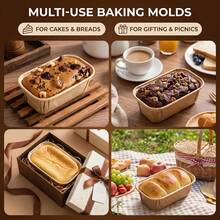 50个装不粘烘焙纸杯，适用于面包、纸杯蛋糕、甜点 - 长方形迷你玛芬模具，表面有纹理，可堆叠，纸质，烘焙均匀，防漏 - 彩色 - 查看 3