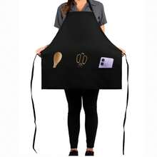 1件经典黑色围裙，简约多功能黑色围裙，可调节，三个大口袋，男女通用，适用于厨房、餐厅、烹饪、烧烤，餐饮行业厨师防护服，服务员围裙工作围裙批发 - 黑色 - 查看 1