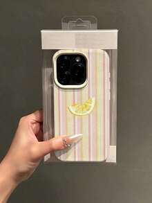 1pc White & Blue Striped Lemon Slice Pattern Full Coverage TPU Shockproof Phone Case Compatible With IPhone 16, 15, 14, 13, 12, 11 Pro Max, Series - 1pc - View 5
