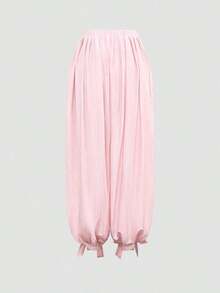 Women's Solid Color Pleated Casual Loose Drawstring Harem Pants Pink Spring - Pink - View 7