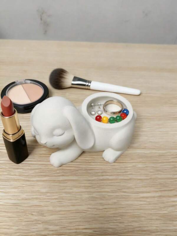 Cute Droopy Ear Rabbit Storage Organizer | Multifunctional Jewelry Cosmetics Storage Box | Girly Desk Decor, Ring Earring Makeup Organizer Tray | Creative Gift For Girlfriend, Desk Accessories Storage Organizer, Customizable