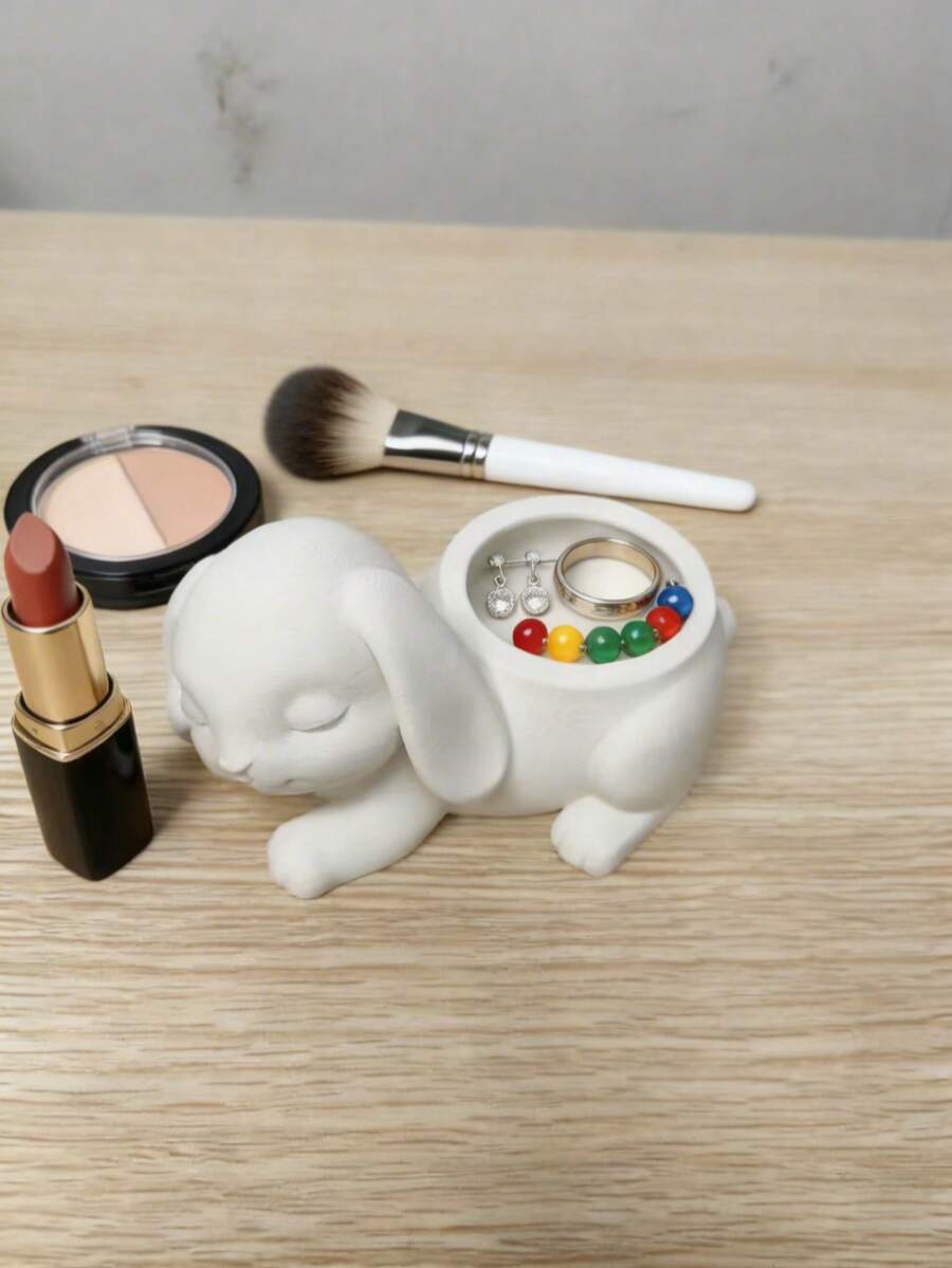 Cute Droopy Ear Rabbit Storage Organizer | Multifunctional Jewelry Cosmetics Storage Box | Girly Desk Decor, Ring Earring Makeup Organizer Tray | Creative Gift For Girlfriend, Desk Accessories Storage Organizer, Customizable - Multicolor - View 1