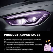 Car Light Tint Film, 12*48 Inch Waterproof Headlight Wrap Film Roll With Squeegee Cutter, Self-Adhesive Car Vinyl Tint Sticker Headlights Taillights Fog Lights (Purple) - Purple - View 4