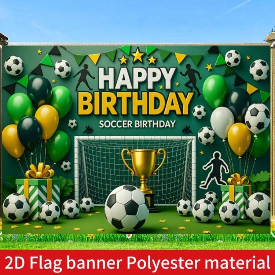 2D Piatto 1 pezzo Sfondo in Poliestere per Compleanno di Calcio per Ragazzi, Palloncino Trofeo Porta da Calcio, Sfondo Fotografico con Silhouette Sportiva, Uso Interno/Esterno, Perfetto per Festa di Compleanno a Tema Calcio per Ragazzi, Celebrazione di Compleanno per Appassionati di Sport, Decorazione Tavolo dei Dolci, Fotografia di Compleanno, Disponibile in Più Dimensioni - A - Visualizzare 1