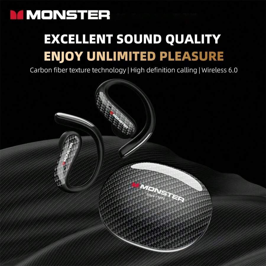Monster MQ037 Bluetooth Earphones Noise Reduction HiFi Stereo Music HD Call Gaming Headsets TWS Ear-hook Earpod with Mic Original Monster Wireless Headphones - 查看 1