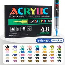 Bộ 12/24/36/48/60/80/120 bút dạ acrylic bơm trực tiếp, đầu mềm không lem mực, màu sắc rực rỡ, thích hợp vẽ graffiti và tô màu, mực khô nhanh, dung lượng lớn, lý tưởng cho học sinh, vẽ tranh, viết nhật ký và ghi chú. - Nhiều màu - Xem 16
