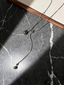 Korean Minimalist Adjustable Silver Water Drop Tassel Necklace, Versatile Elegant Layered Titanium Steel Choker Necklace Accessory For Women - Silver - View 8