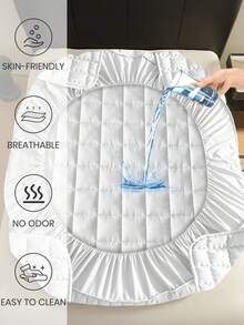 1件防水絎縫式床墊包被，親膚床墊保護套－防漏，適用5.9-9英吋深床墊，不含枕套，防塵，適用單人/雙人/加大床墊，理想節日禮物，房間裝飾，可機洗 - 白色 - 查看 5