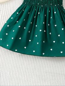 Robe en tricot torsadé imprimé cœur + chapeau de soleil pour bébé fille pour la Saint-Valentin - Vert - Voir 5