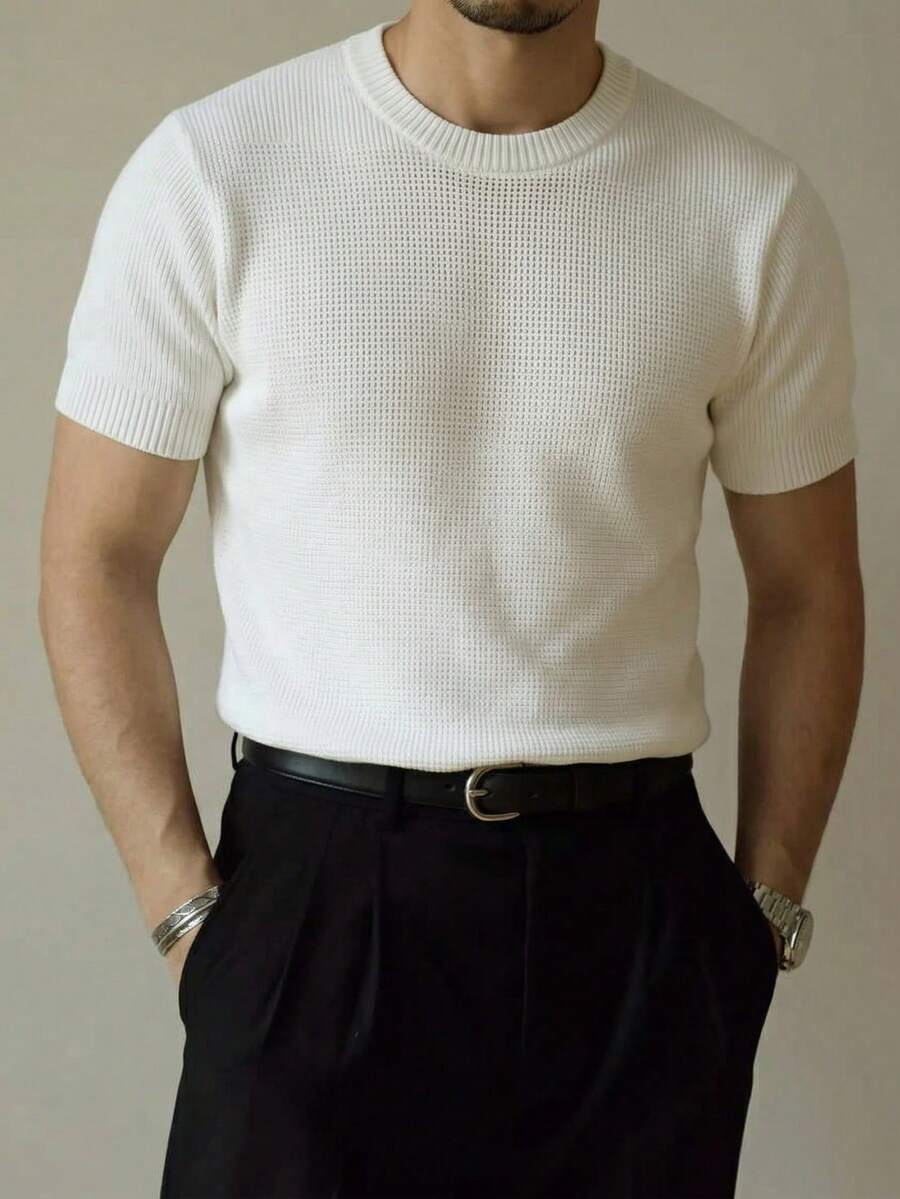 Men's Versatile Small Pineapple Pattern Short Sleeve Knit Top