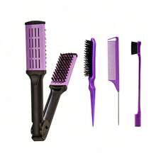 V-Shaped Hair Straightener, 2-In-1 Straightening And Curling Iron, Portable Non-Rechargeable Home Hair Straightening Comb - Multicolor - View 13
