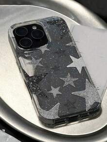 星形图案黑色和灰色星形图案奢华闪光透明全包防震手机壳，适用于 11/12/13/14/15/16/17 Pro Max/Plus/7/8/XR，男女通用保护壳 - 彩色 - 查看 2