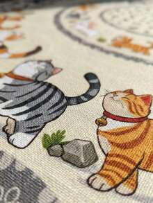 1 pieza Mantel rectangular con estampado de huella de gato de dibujos animados en color beige, estilo campestre soñador para reuniones de amantes de los gatos, de poliéster impermeable y resistente al aceite con bordes con volantes, lavable y reutilizable, ideal para la cocina, comedor familiar, decoración del hogar diaria, accesorio esencial de cocina y hogar para entusiastas de los gatos - Multicolor - Ver 6