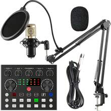 Micrófono inalámbrico profesional con tarjeta de sonido, equipo para podcast, interfaz de audio portátil todo en uno para podcast con preamplificador de micrófono integrado, carga USB y diseño inalámbrico, adecuado para grabación, transmisión en vivo, DJ y teléfono inteligente - Negro - Ver 16