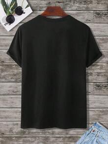 NEOREFINED Men's Casual T-Shirt With American Flag Print And Lettering, For Summer - 黑色 - 查看 3