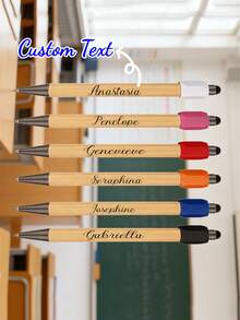 Customizable Natural Bamboo Barrel Ballpoint Pen, 2-In-1 Touch Screen Stylus, Push-Button Student/Office Pen, Promotional Gift Pen - Multicolor - View 1