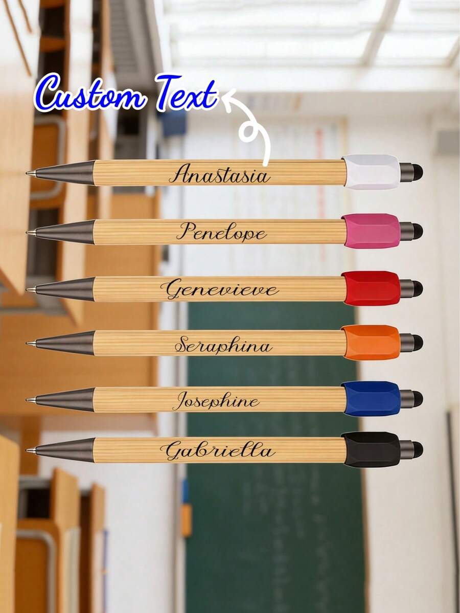 Customizable Natural Bamboo Barrel Ballpoint Pen, 2-In-1 Touch Screen Stylus, Push-Button Student/Office Pen, Promotional Gift Pen - Multicolor - View 1
