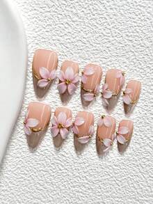 10Pcs Light Luxury Floral Style Handmade Nail Art Set,Polygel Nail Set, Five Petal Flower Nail Art Decorations,Includes Nail Tools,3 Sizes Available,Almond Nails , Duck Nails,Coffin Nails For Party, Dance, Daily Wear. - 彩色 - 查看 16