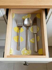 1 rollo, alfombrilla de estante con estampado de limón que se puede cortar, revestimiento impermeable y sin adhesivo para la cocina, el refrigerador y el armario - limón amarillo - Ver 6