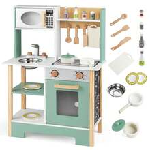 Play Kitchen With Chalkboard Microwave Stove Dish Rack Faucet Sink Accessories - Green - View 2