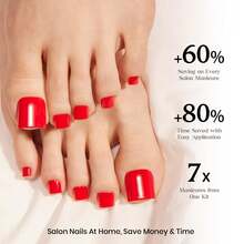 Beetles 16 Sizes 192 Pcs Square Toe Nail Tips - Full Cover Fake Acrylic Toenails, Pre-Etched Double Matte Press On, Soft Gel Toe Nail Extensions For Women - S Square Toenails-Cherry Rouge - 查看 4