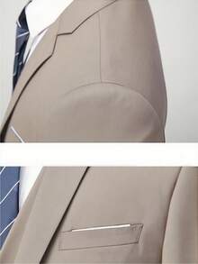 Men's 3-Piece Slim-Fit Tuxedo Suit Set (Jacket + Vest + Trousers) - Suitable For Work Uniforms, Proms, Dinners, Grooms, And Groomsmen - All-Season Formal Wear - 卡其色 - 查看 5