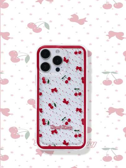 Funda de teléfono con patrón de cereza linda y airbag transparente de TPU, adecuada para iPhone 17/16/15/14/13/12/11/17 Pro Max/XS/XR/XS MAX, cubierta trasera mate anti-caída