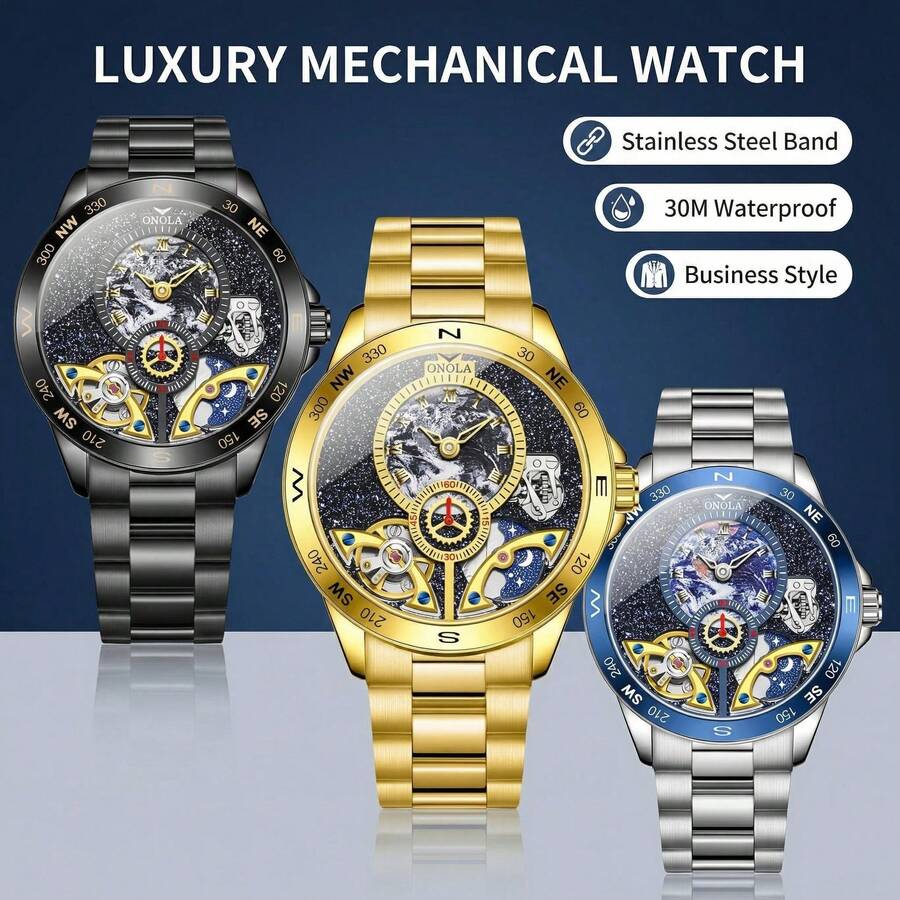 Đồng hồ cơ tự động ONOLA mới năm 2026, chống nước 30M, Tourbillon, dây thép không gỉ, quà tặng doanh nhân. - Một cỡ - Xem 1