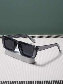1 Pair Translucent Gray Thick Frame Square Glasses, Suitable For Street Style, Outfit Accessories, Daily Commute And Travel - Transparent Gray Black Film - View 4