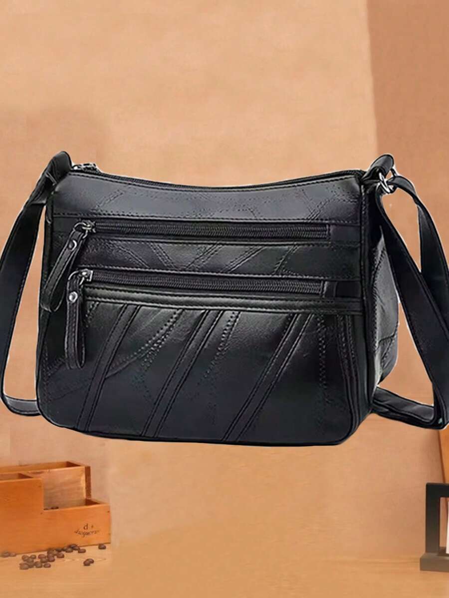 Phiên bản Hàn Quốc của chiếc túi xách đa năng và thanh lịch dành cho phụ nữ trung niên - Túi dành cho các bà mẹ. Túi đeo vai và đeo chéo nhiều lớp bằng da mềm mại, thời trang. - màu đen - Xem 1