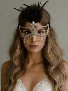 Silver Tassel, Luxury Decor, Masquerade Party Women - Vàng Đen - Xem 7