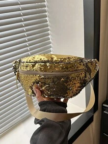 New Fashion Casual Sequin Fanny Pack, Retro Versatile Crossbody Chest Bag For Women - Gold - View 8